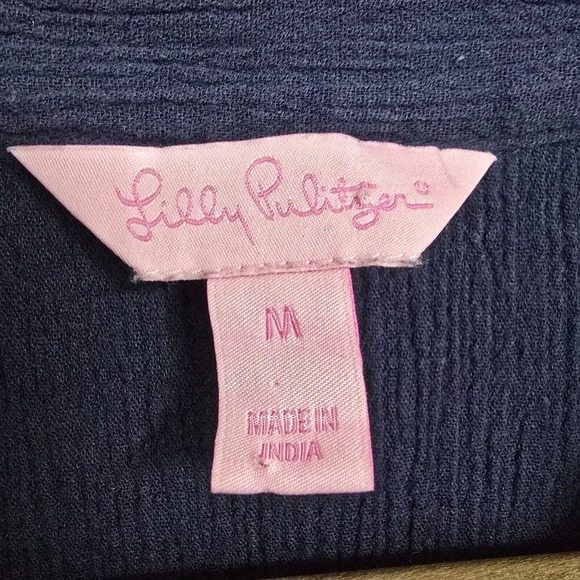 Lilly Pulitzer Shirt Womens Medium Blue Long Sleeve Tunic Embroidered Gauzy - Picture 4 of 12